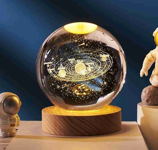 3D Planet Crystal Ball Night Light for table and home decor Table Lamp (6 cm, Yellow)