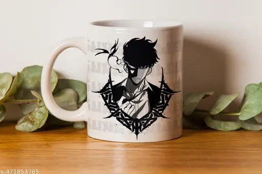 Solo Leveling Anime Design Art Printed Ceramic | Hard Quality | Tea, Coffee, Milk | Premium Print Black Mug/Cup